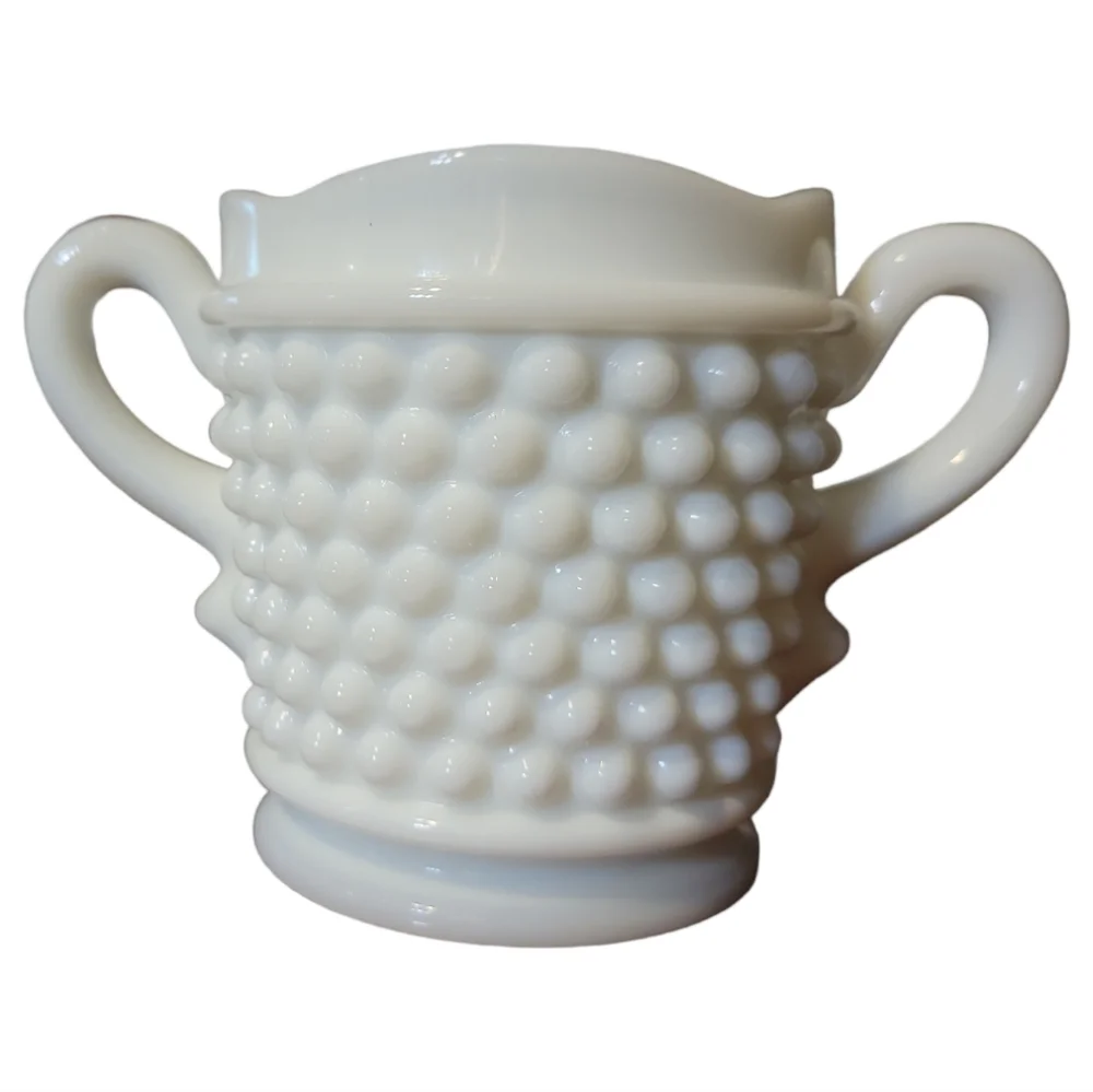 Vtg 50's Westmoreland Milk Glass 2 Handled Hobnail Sugar Bowl